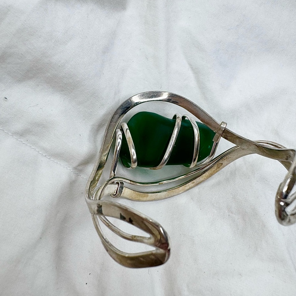 Sea Glass Sterling Silver Cuff Bracelet - Picture 6 of 10